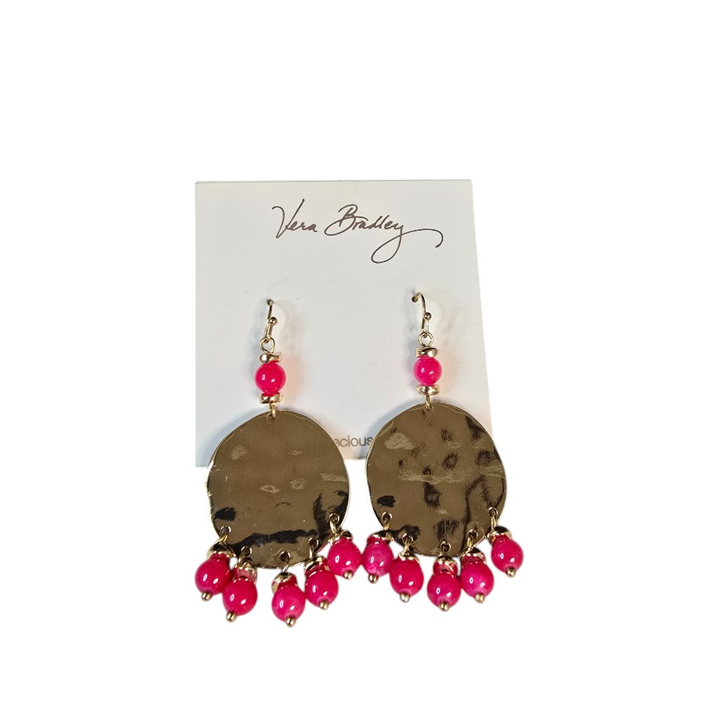 Vera Bradley Semi Precious Cascade Gold Tone Pink Earrings Nwt 18$